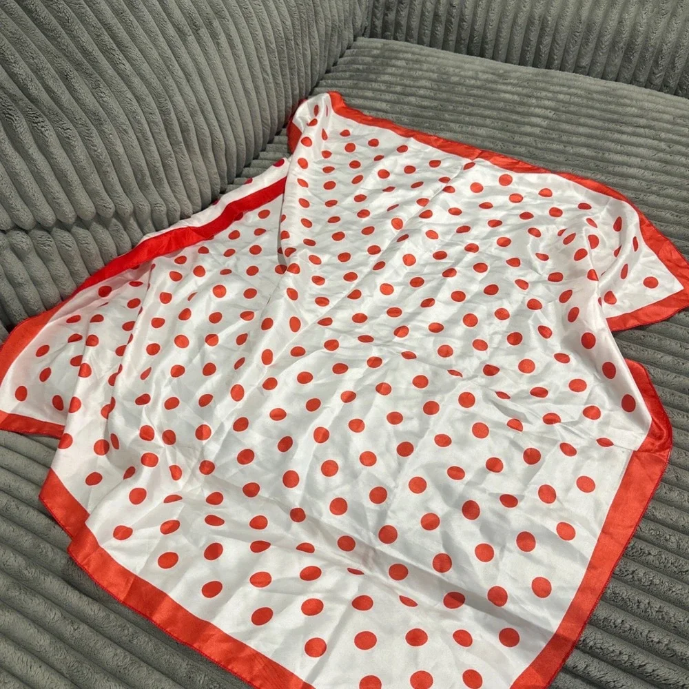 SunKyungSa Red White Polka Dot Square Scarf Satin Feel 34x34 Retro Accessory